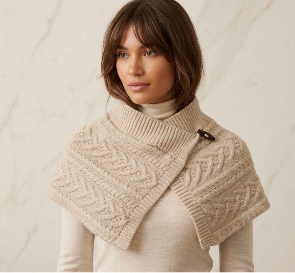 Vince Cream Cashmere Wool Aran Cable Knit Wrap Shawl Cardigan One Size